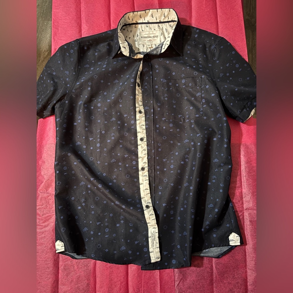 Blue and Black Casual Button Down Shirt with Subtle Pattern